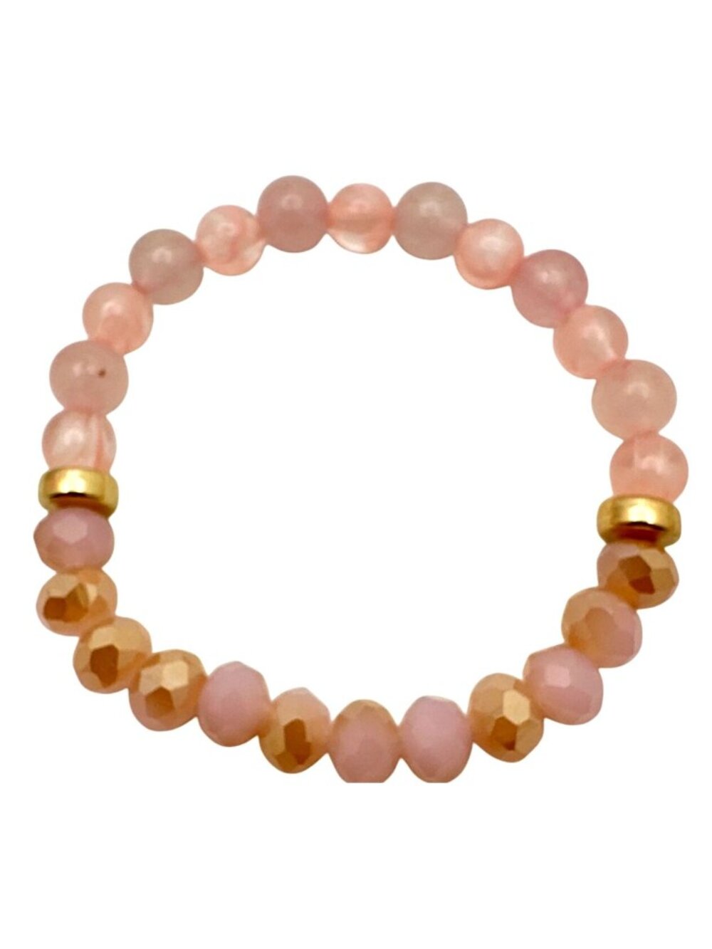 Whimsical Fairy Pink Bracelet Iridescent Quartz Gold Bead Stretch Soft Girl